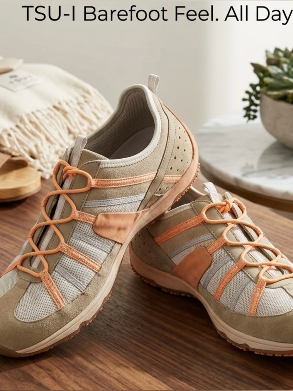 Tsubo Chara Camel & Tangerine Leather Mesh Hybrid Sneakers Comfort Shoes Size 8